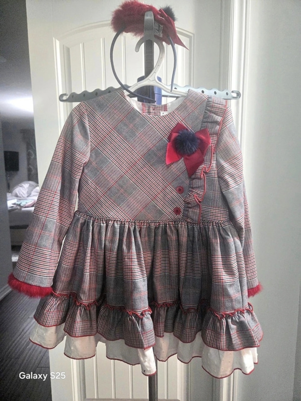 Girls Plaid Tiered Party Dress Set